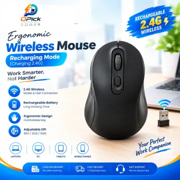 Ergonomic 2.4G Rechargeable Wireless Mouse – Comfortable Black Mouse for Work & Office