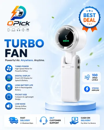 Portable Turbo Fan with 100-Speed Control, Rechargeable Battery & High-Speed Brushless Motor