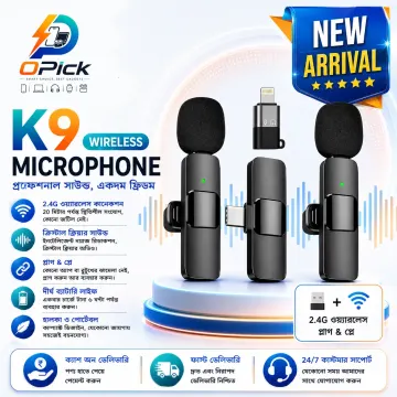 K9 Dual Wireless Mic One Receiver Two Microphones with Type-C & iPhone Compatibility