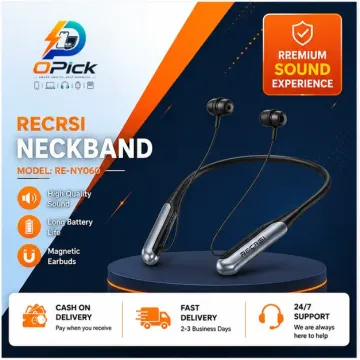 Recrsi RE-NY060 Wireless Bluetooth Neckband with 200H Standby & Deep Bass Sound