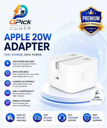 Apple 20W USB-C 3-Pin Fast Charger Adapter with Power Delivery for iPhone, iPad & Apple Accessories