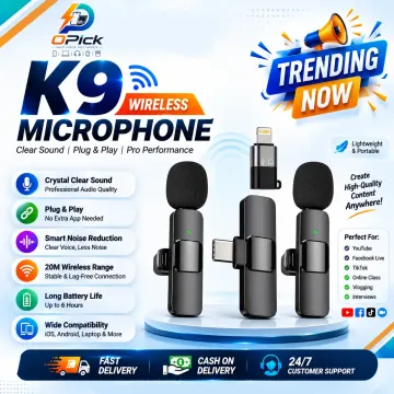 K9 Portable Wireless Lavalier Microphone with Type-C, iPhone & V8 Compatibility