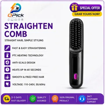 USB Rechargeable Hair Straightener Brush with PTC Ceramic Heating, Anti-Scald Design