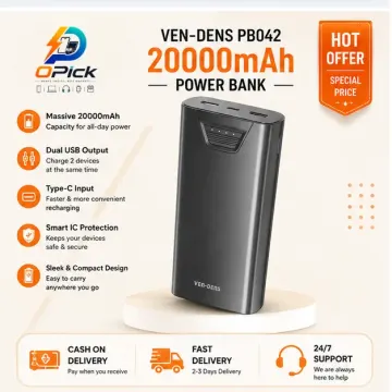 VEN-DENS VD-PB042 20000mAh Portable Wireless Fast Charging Power Bank with Dual USB Ports