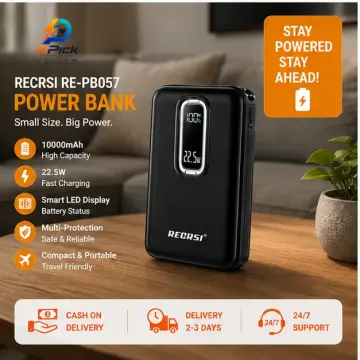 Recrsi RE-PB057 10000mAh Portable Wireless Power Bank with Fast Charging & LED Display